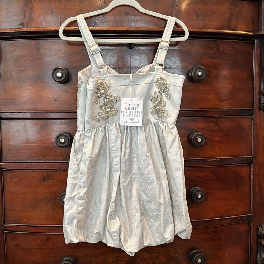 Free People Janelle Bubble Romper with Silver Sequins Detail Size 8 - Picture 7 of 8